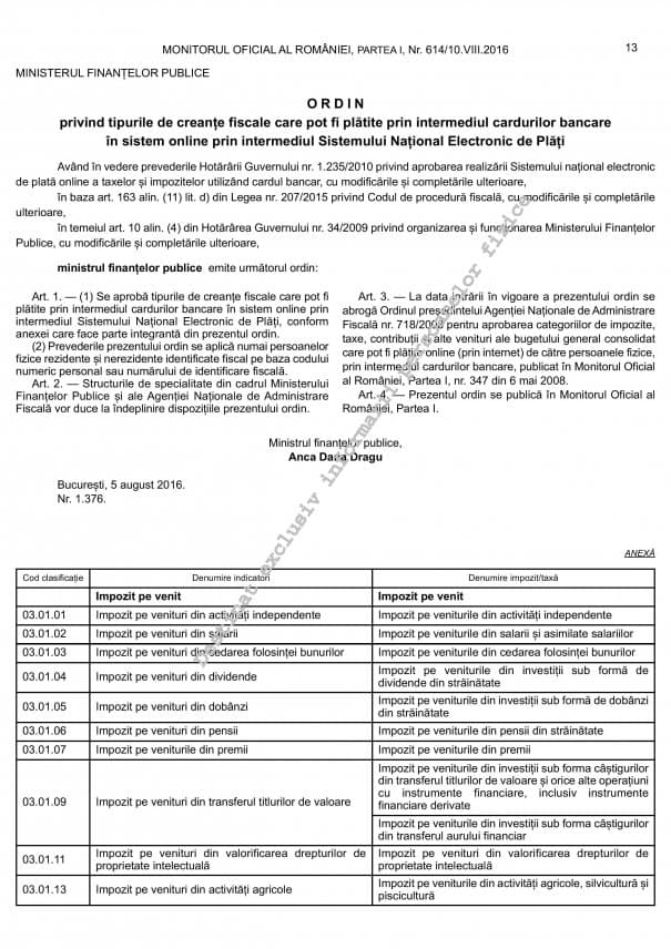 Lista taxelor şi impozitelor ce pot fi plătite online cu cardul de persoanele fizice