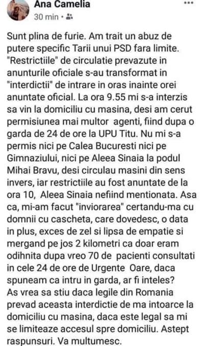FURIA unui medic pentru că n-a putut ajunge acasă din cauză că PSD a blocat un oraș întreg