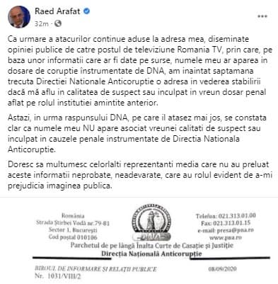 ARAFAT vs. ROMÂNIA TV: ”Mulțumesc jurnaliștilor care nu au preluat informațiile”