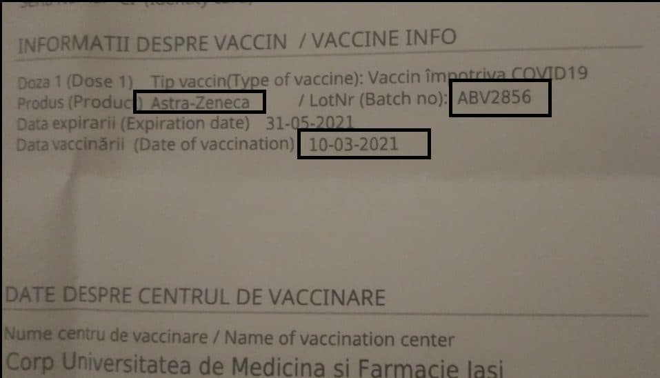 ALERTĂ! Cetățeni români, vaccinați cu doze din lotul Astra Zeneca ABV2856 interzis în Italia