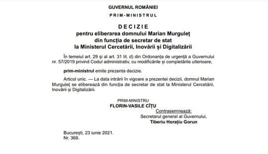 Situație UNICĂ în ultimii ani: Cîțu l-a demis la o zi după ce l-a pus în funcție