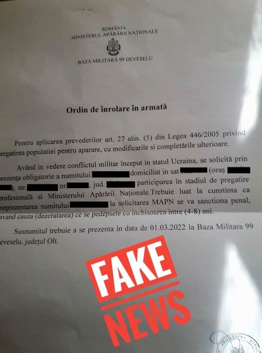 MApN atenționează asupra fake-news-urilor privind ordine de înrolare în armată și introducerea serviciului militar obligatoriu