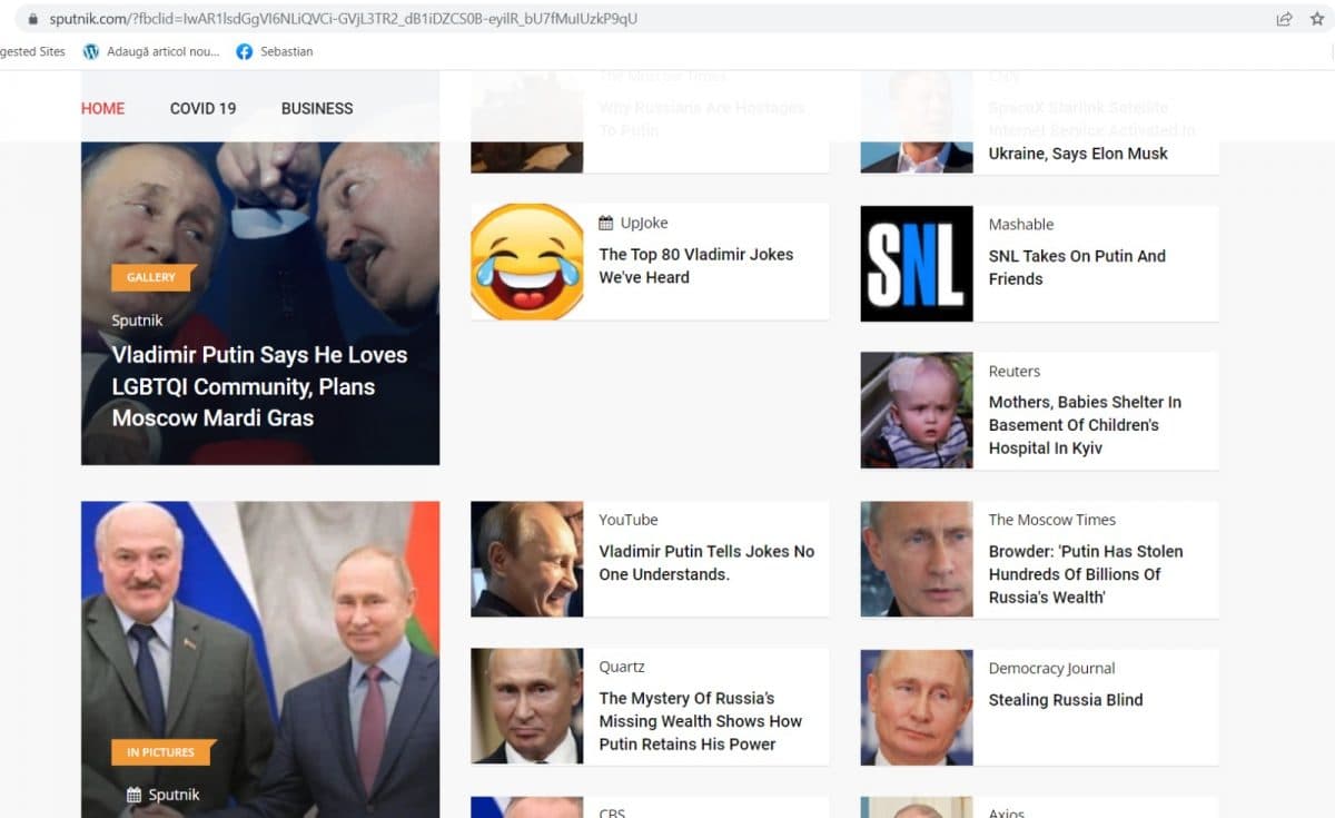 Sputnik.com, spart de Anonymous. „Putin și Lukașenko și-au anunțat logodna” sau „Putin nu spune glume pentru că nu știe”