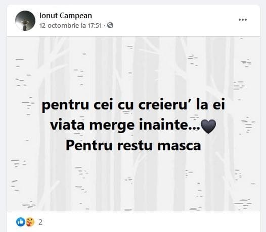 VIRUSUL a ucis un jandarm coronasceptic! ”Pentru cei cu creierul la ei, viața merge înainte. Pentru restul, mască!”