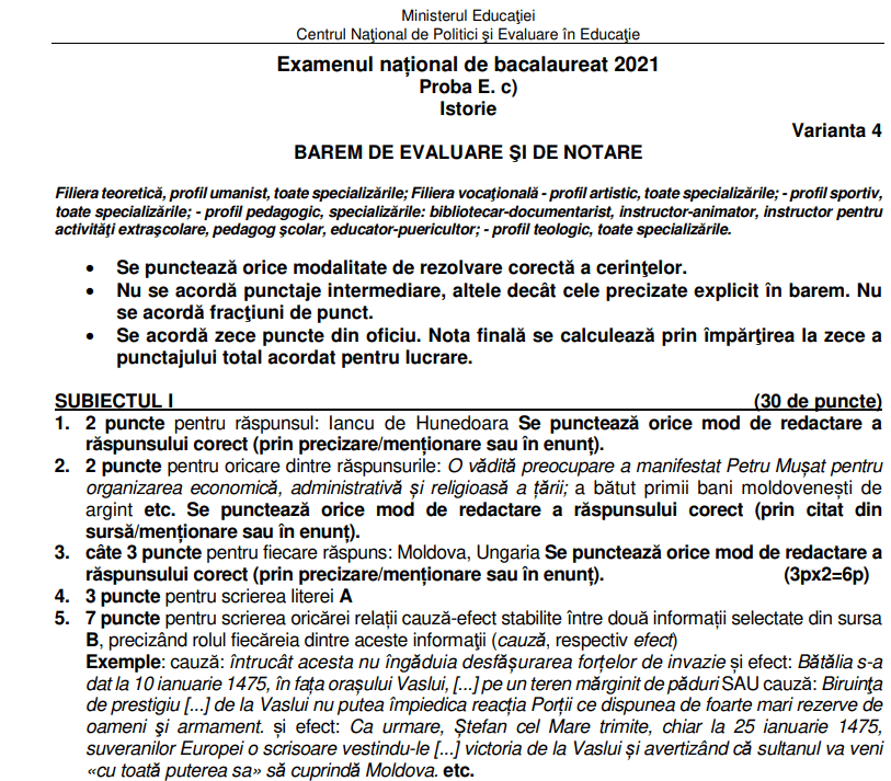 BAC 2021. Rezolvarea subiectelor la Istorie + Baremul de corectare. Bacalaureat, sesiunea de toamnă