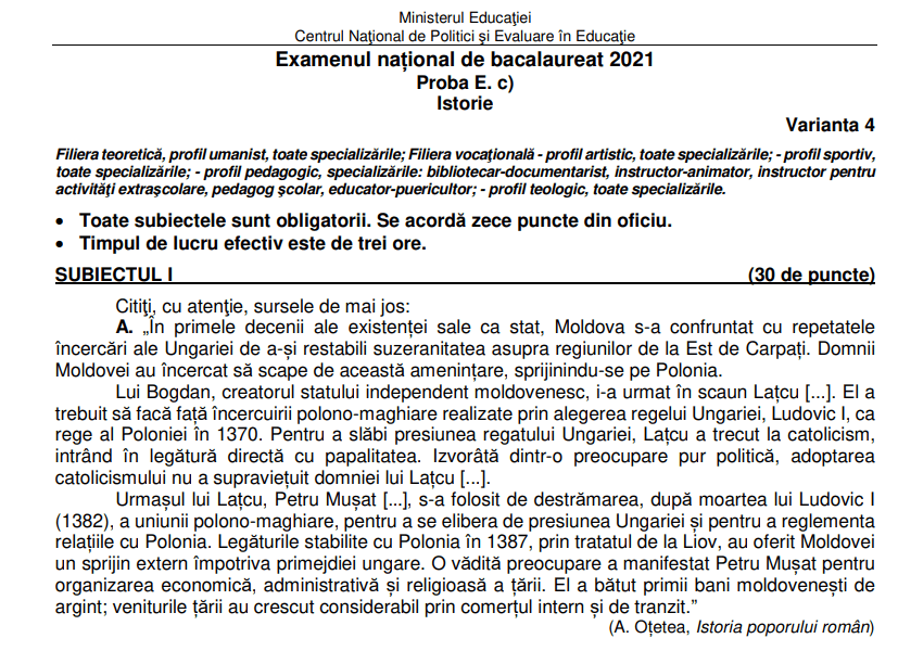 Bacalaureat 2021, sesiunea de toamnă. Ce subiecte au avut de rezolvat elevii la proba de Istorie
