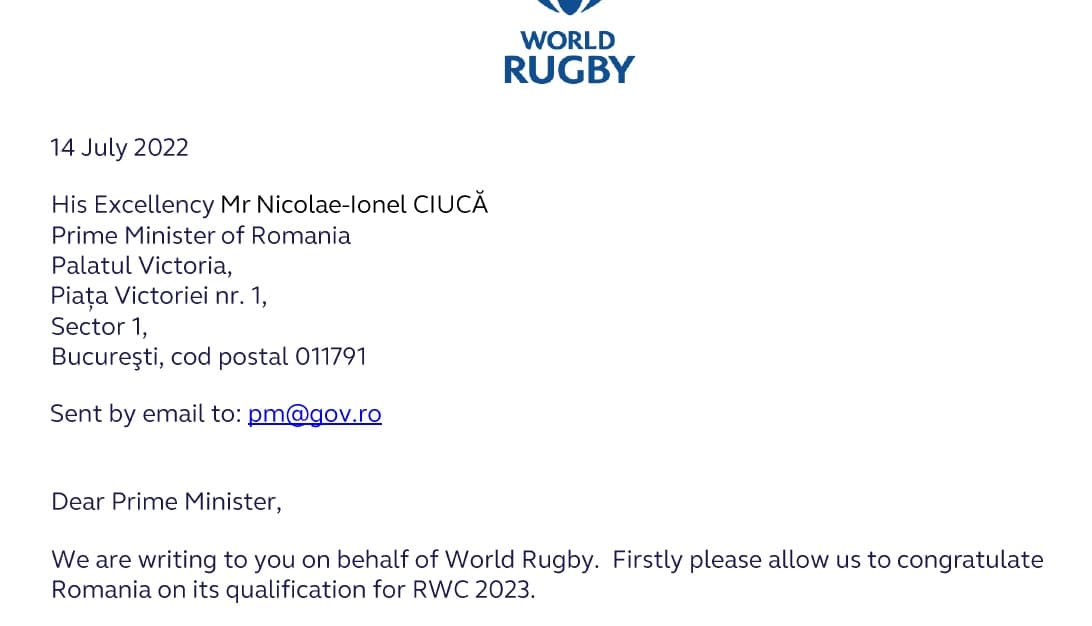 World Rugby și Rugby Europe, scrisori în care se manifestă îngrijorarea pentru stadionul Arcul de Triumf adresate direct premierului Ciucă