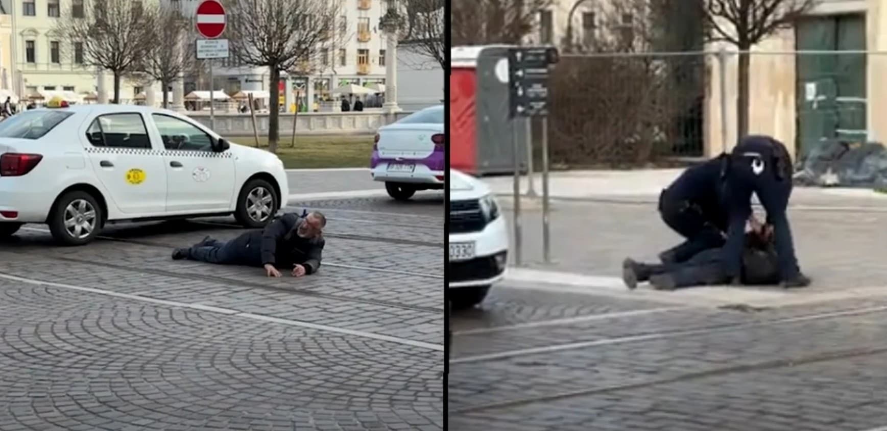 VIDEO. Scene ireale în centrul orașului Oradea. Un susținător al lui Călin Georgescu a făcut flotări pe linia de tramvai. Ce i-a făcut poliția