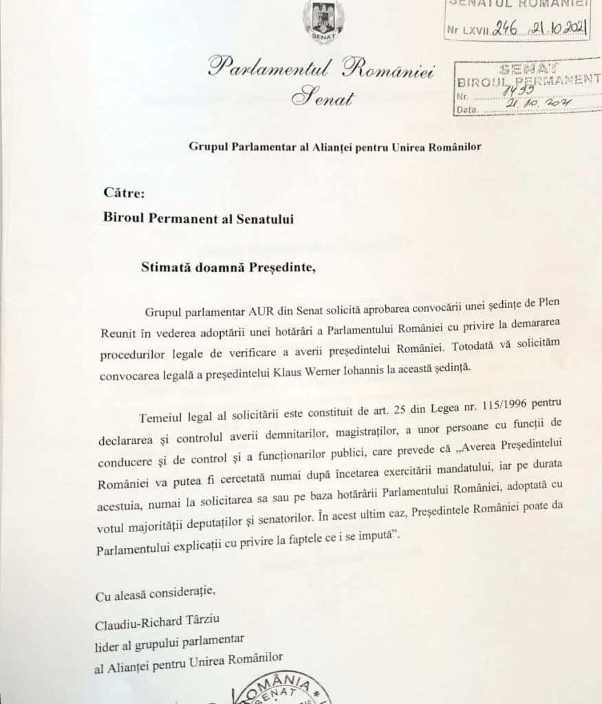 AUR cere anchetarea averii lui Iohannis. USR a votat ca solicitarea să fie pe ordinea de zi