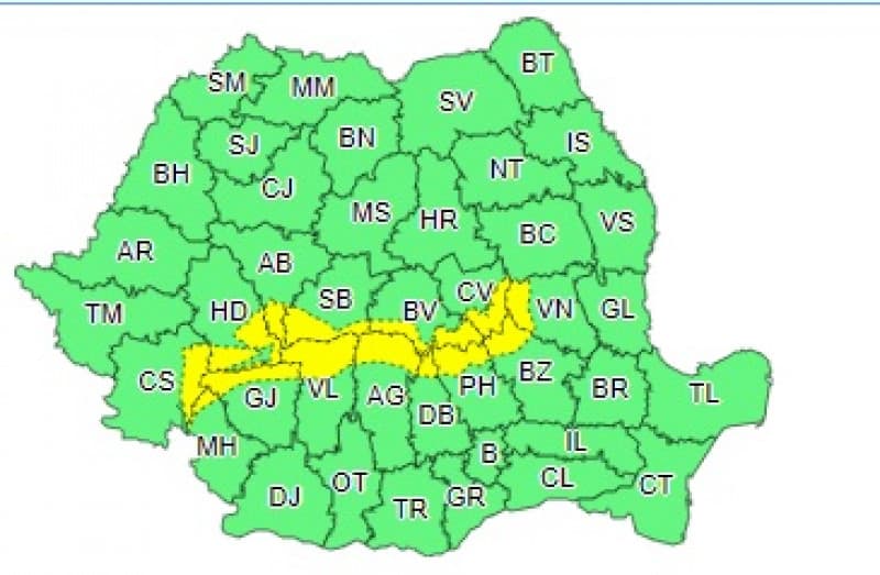 ANM a emis Cod galben de viscol valabil în 15 județe. Harta zonelor vizate