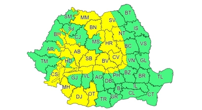 ANM a emis un nou cod galben de viscol și ninsori însemnate cantitativ. Harta zonelor vizate