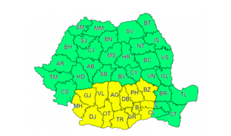 ANM: Vreme rea în următoarele două zile. Ploi abundente, instabilitate atmosferică și vânt puternic. La munte, ninsori