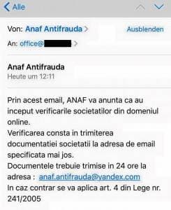 Avertisment asupra unei tentative de phishing în numele ANAF