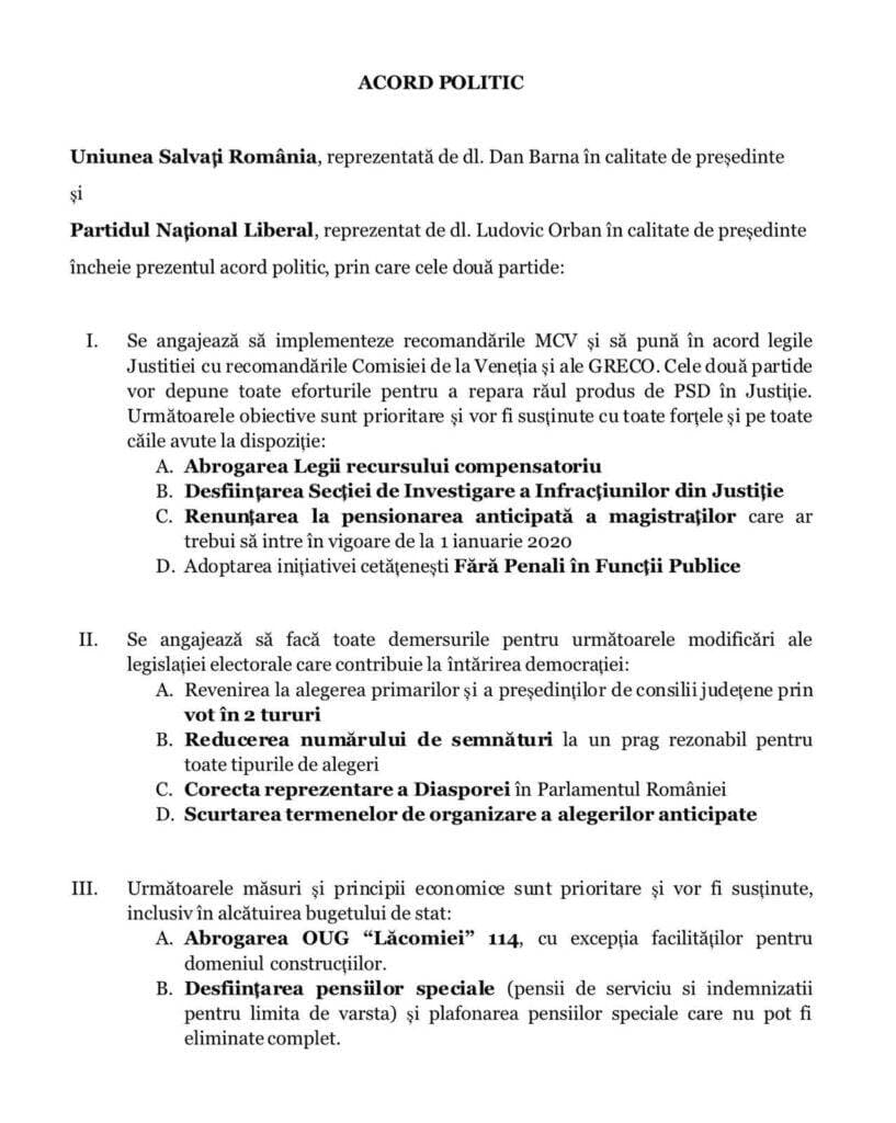 BREAKING NEWS. Ce prevede noul acord politic dintre USR și PNL