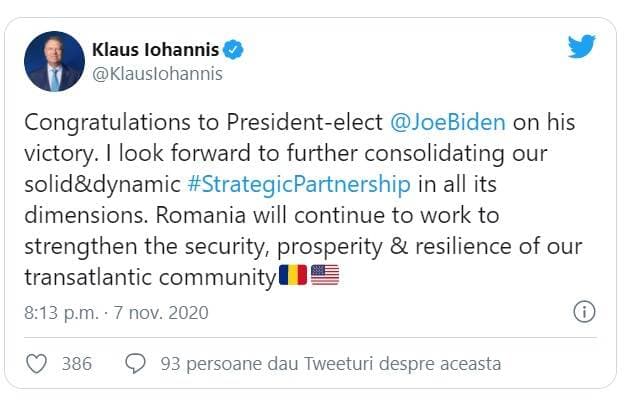 BREAKING NEWS. Klaus Iohannis l-a felicitat pe Joe Biden pentru câștigarea alegerilor din SUA