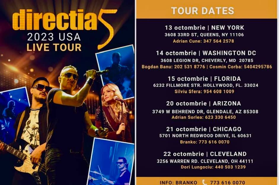 Direcția 5 fac show la New York! Este cea mai solicitată formație românească peste Ocean, cu trei turnee de succes /PROGRAMUL CONCERTELOR