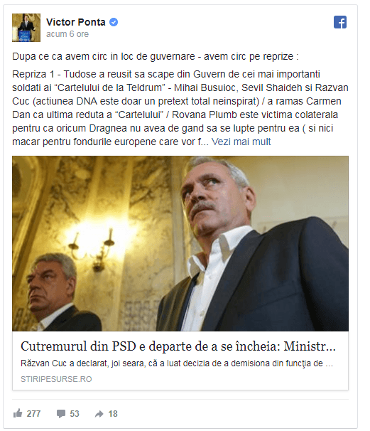 Ponta, dupa ședința PSD de joi noapte: “Daddy” se salvează întotdeauna doar pe el. Carmen Dan a rămas ultima redută a “Cartelului de la Tel Drum”