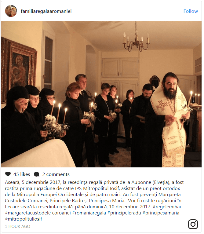 Prima IMAGINE de la rugăciunea pentru Regele Mihai, publicată de Familia Regală