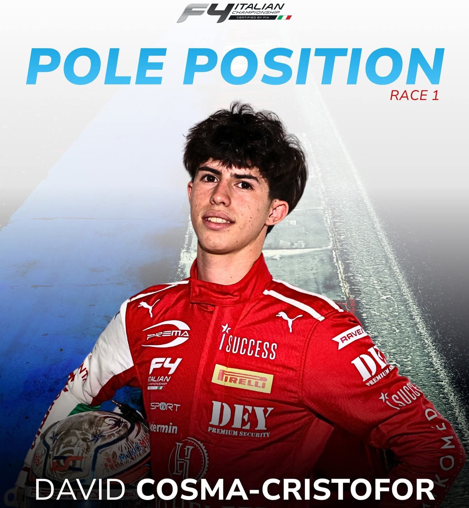 Un român face senzație în Formula 4! David Cosma Cristofor pleacă din pole position în Italia și visează la Formula 1
