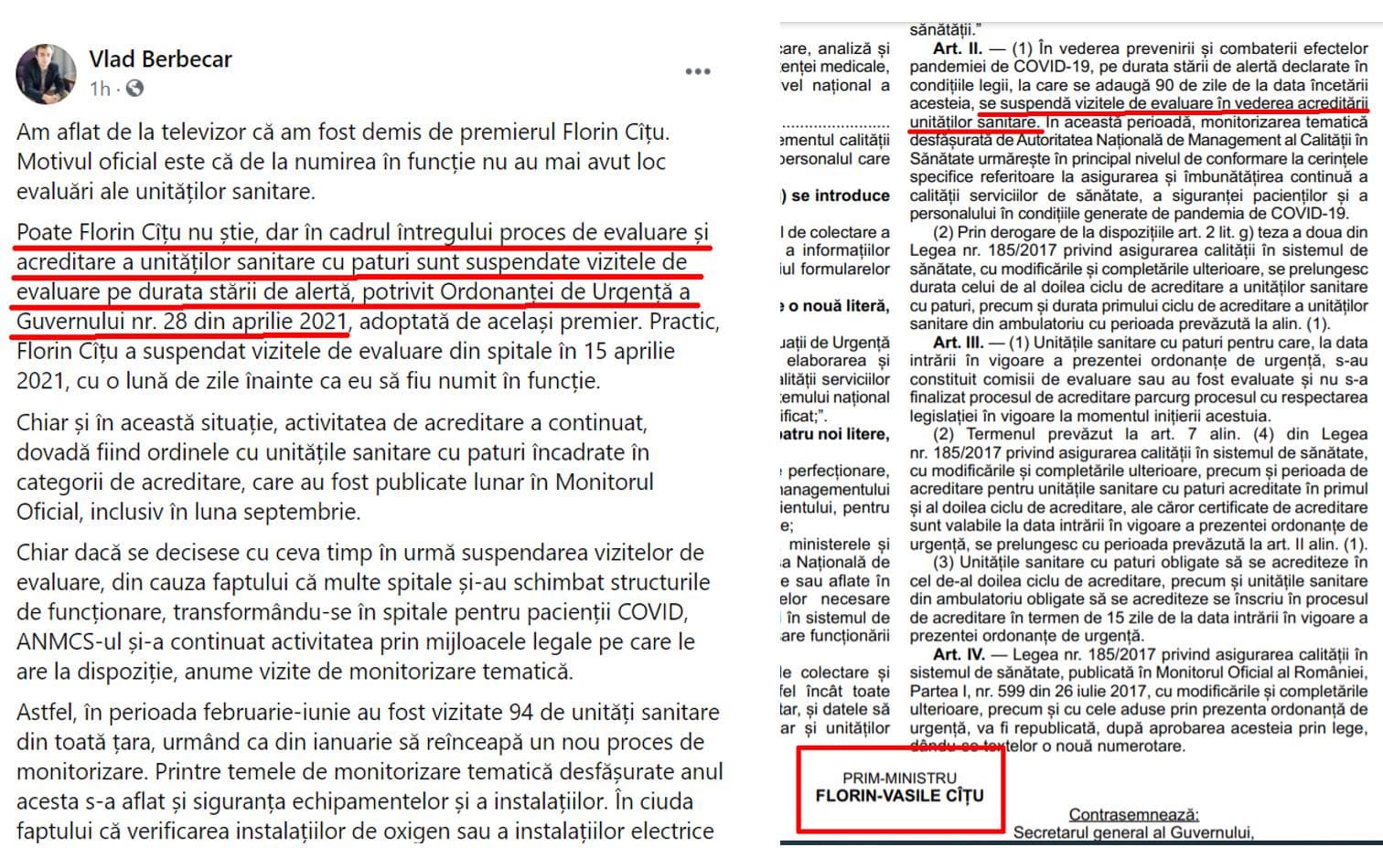 Dovada: Cîțu l-a dat afară pe Berbecar pentru că acesta a respectat ceea ce Cîțu a decis