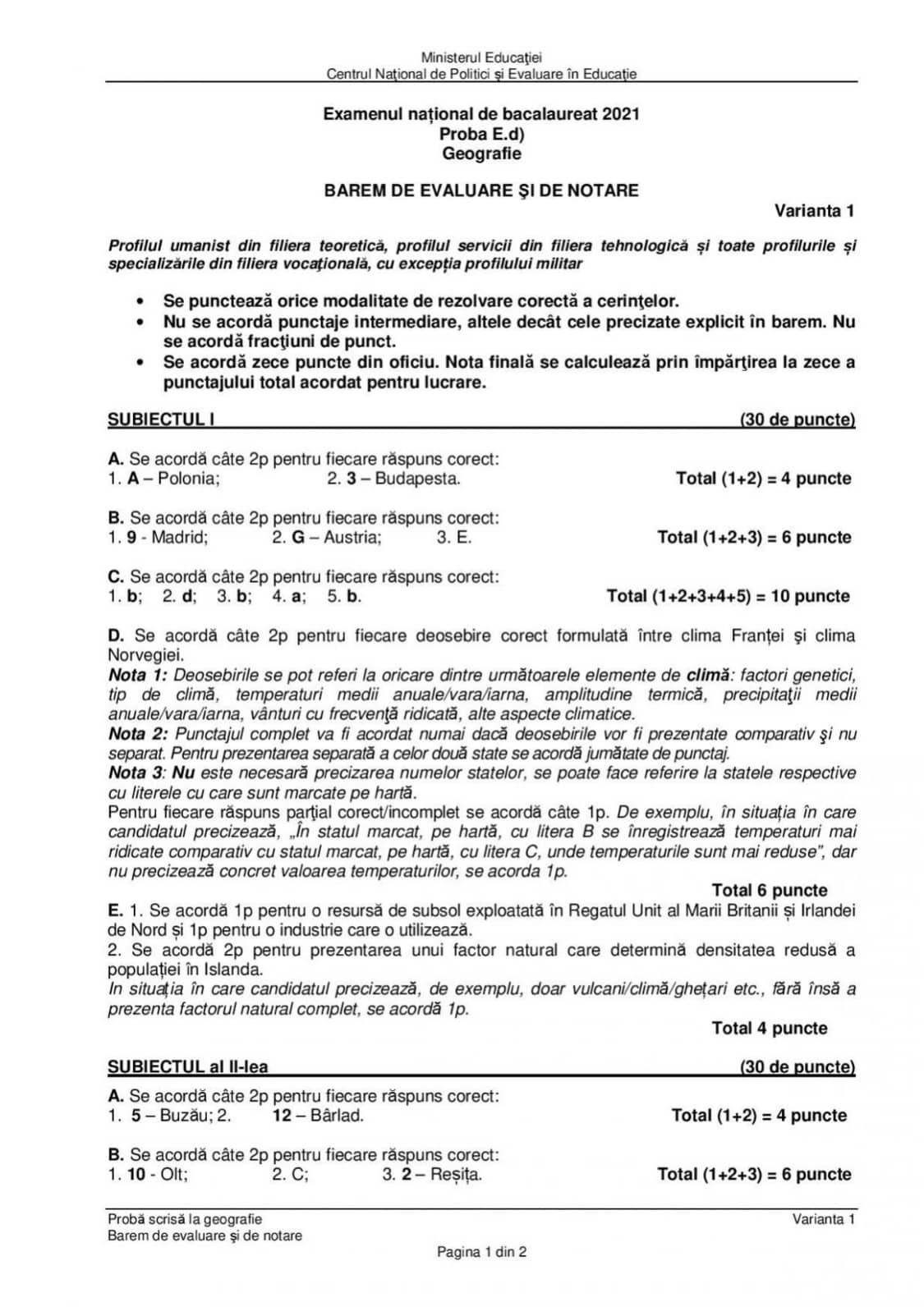 Bacalaureat 2021. Rezolvarea subiectelor la proba Geografie + Baremul de corectare