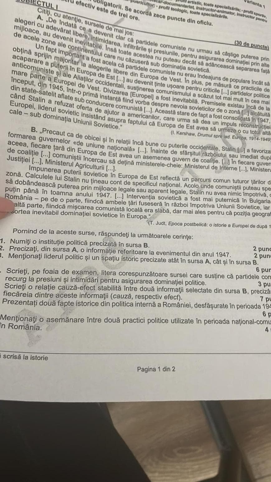 Bacalaureat 2022. Ce subiecte au fost date la Istorie