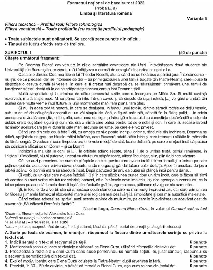 Bacalaureat 2022. Ce subiecte au fost date la Limba şi literatura română