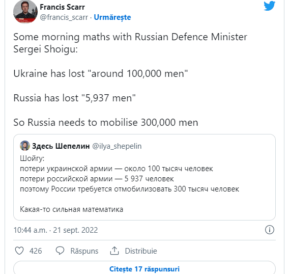 Bancul zilei după ce Putin a anunțat mobilizarea parțială în Rusia: „Ciudată matematică”