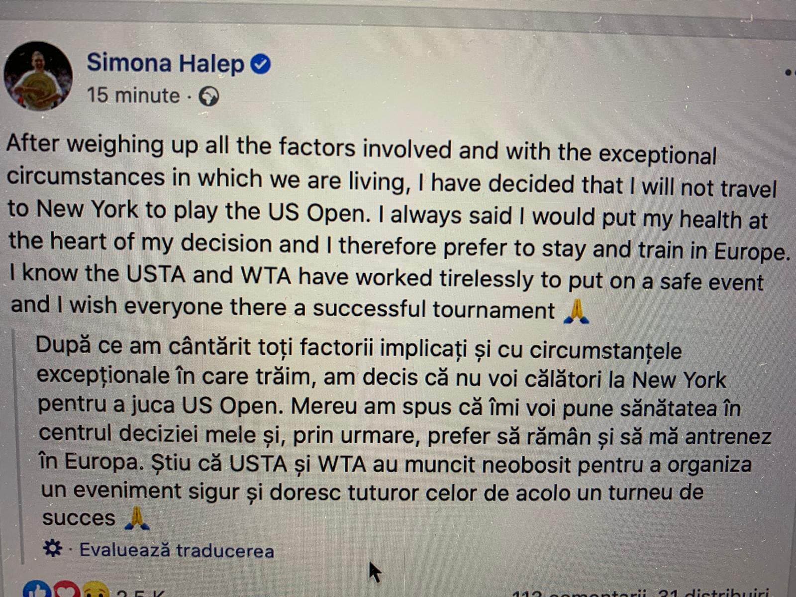 Breaking News! SIMONA HALEP îi refuză pe americani