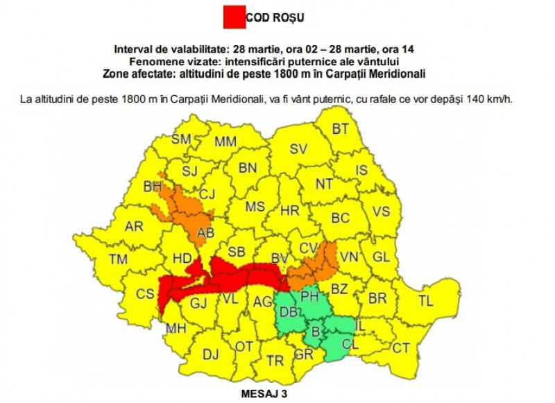 Cod galben de vânt în aproape toată țara. Temperaturile scad până la -10 grade