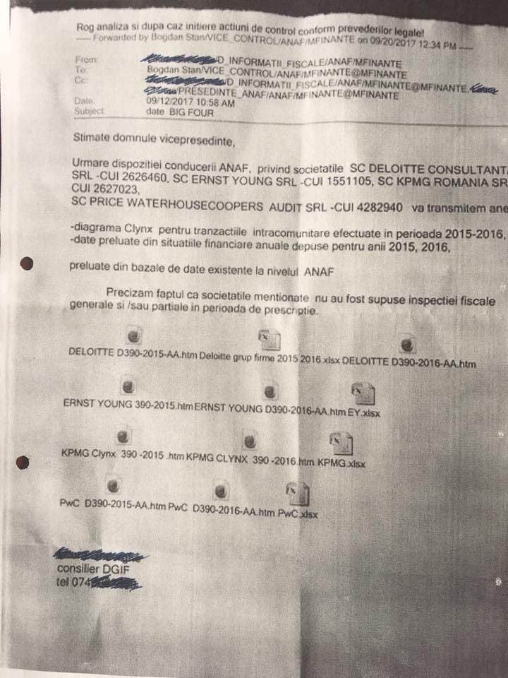 Diaconu a prezentat DOVADA hărțuirii "BIG FOUR" de către Finanțe - FACSIMIL
