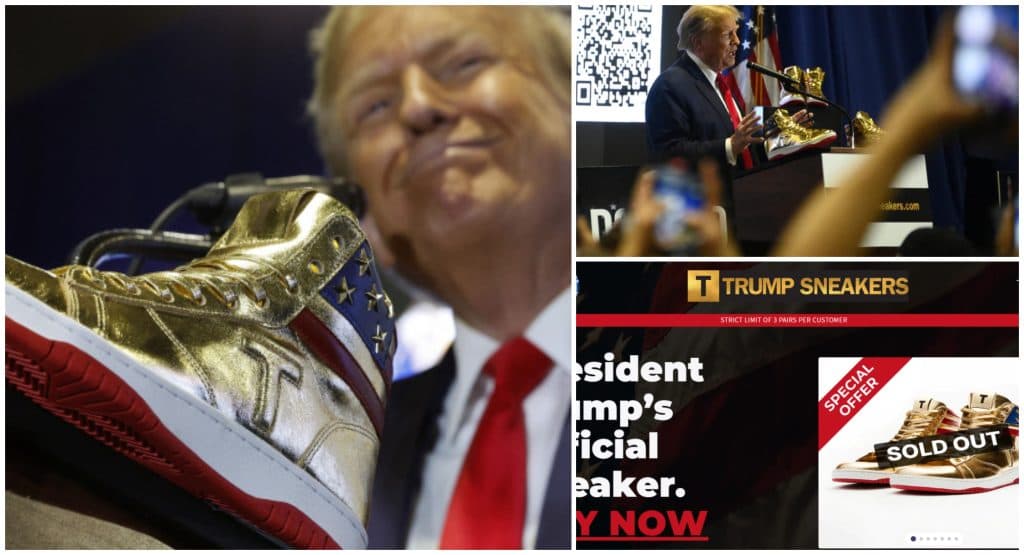 Donald Trump și-a lansat propria linie de ”teneși” /FOTO! Cât costă o pereche de ”T” aurii, cu detalii de pe steagul american