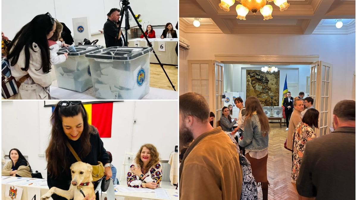 Imagini din secțiile de vot din România. Cetățenii moldoveni au venit cu mic, cu mare la urne. Ambasada: Se așteaptă 2-3 minute