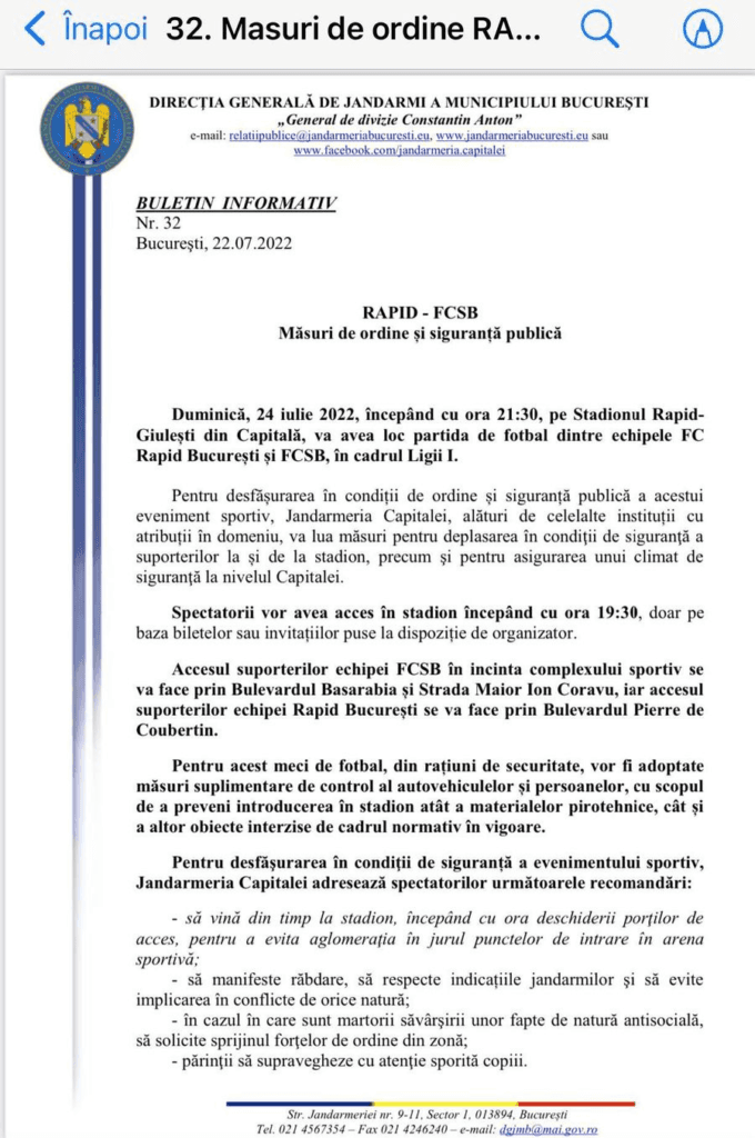 Jandarmeria a încurcat stadionul! Gafă înainte de Rapid - FCSB