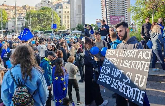 Miting în București. ”Votăm, nu plecăm”. ”Ieşim la vot, râmânem în UE”