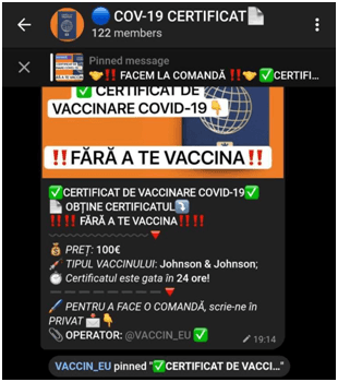 O nouă schemă de fraudă pe Telegram – atacatorii oferă certificate false de vaccinare contra unei sume de bani