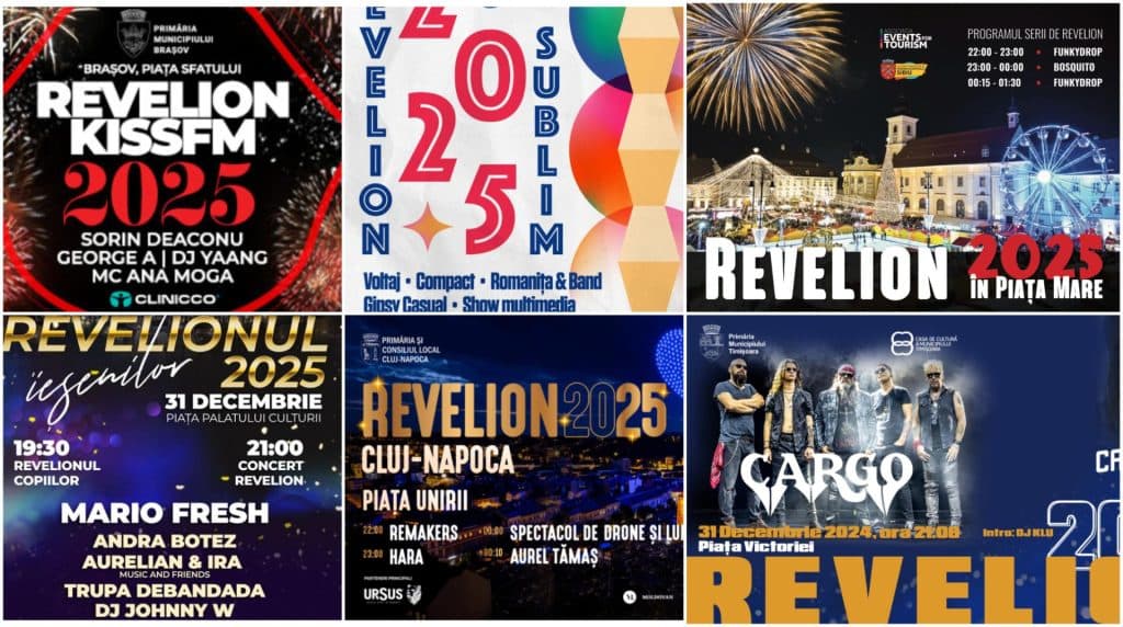 Petreceri publice de Revelion 2025 în toată țara! Singurul concert de Revelion din București. Spectacole gratuite în marile orașe