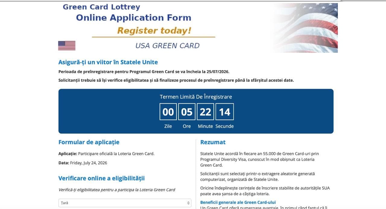 Escrocherie cu Green Card pe internet: românii, păcăliți să plătească pentru o loterie gratuită
