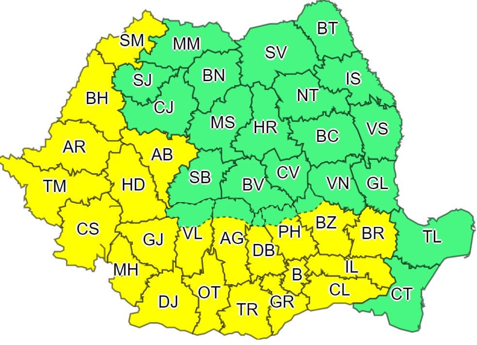 Cod galben de caniculă în București și în 21 de judeţe, în următoarele patru zile - HARTĂ