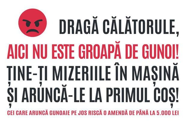 MESAJUL celui mai TÂNĂR primar: "Dragă călătorule, aici nu este groapă de gunoi! Ţine-ţi mizeriile în maşină şi aruncă-le la primul coş!"