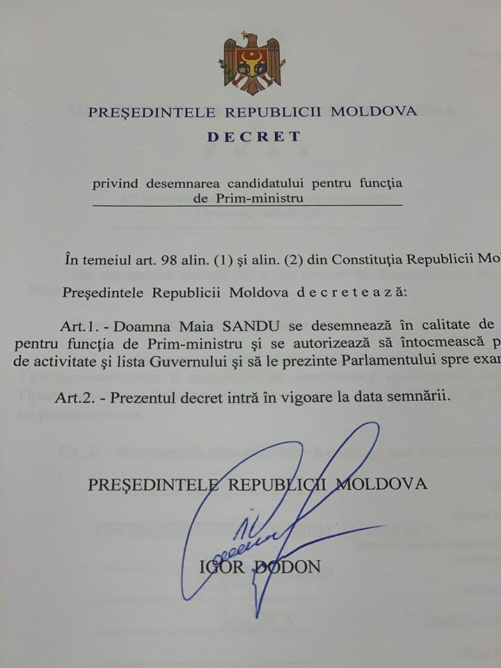 ALERTĂ! MAIA SANDU este noul prim-ministru al Republicii Moldova