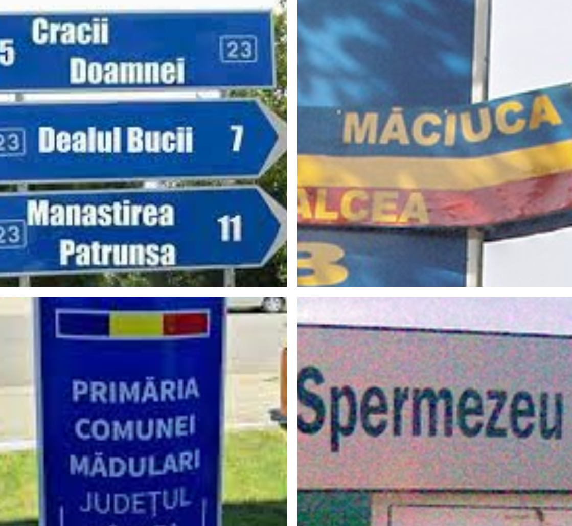 Cele mai amuzante denumiri de localități din România. Măciuca, Pârțești, Buda, Sculeni ori Udați-Mânzu sunt în capul listei