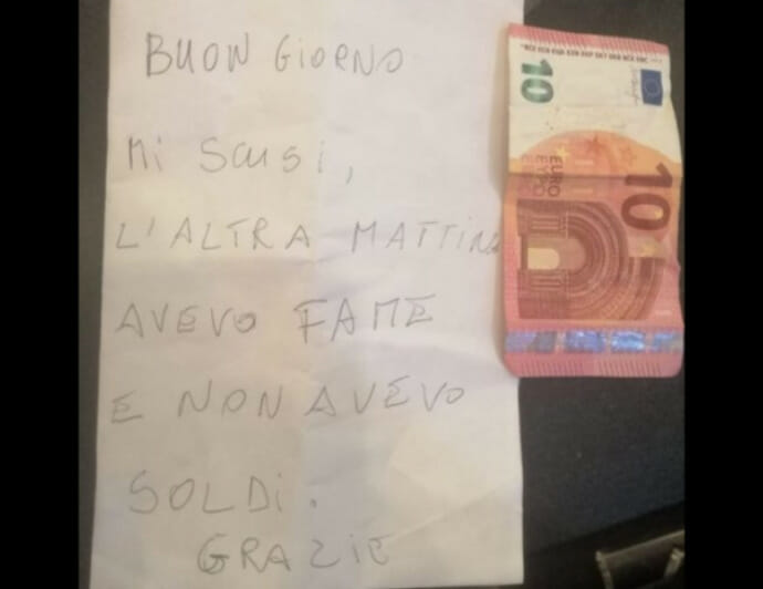 Povestea unui hoț impresionează Italia. A furat de foame, apoi a lăsat un bilet și 10 euro”