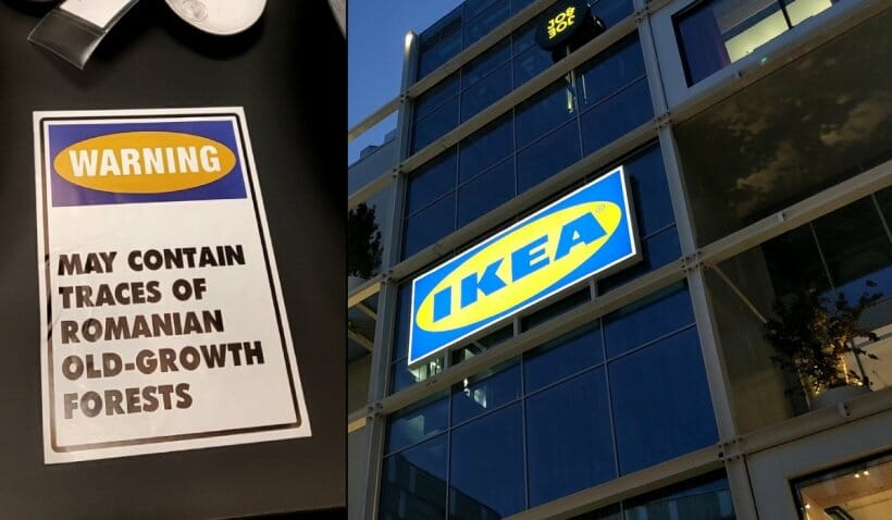 Magazinul IKEA din centrul Vienei a fost împânzit cu etichete ”ATENȚIE: poate conține urme din lemn de la păduri seculare din România”
