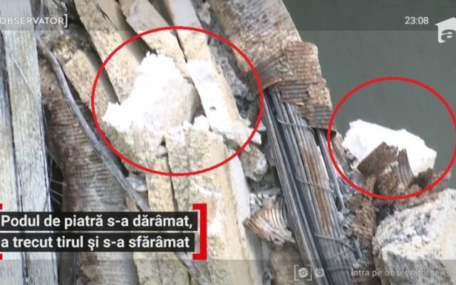 INCREDIBIL! S-au găsit bucăți de polistiren în loc de beton la podul prăbușit la Luțca