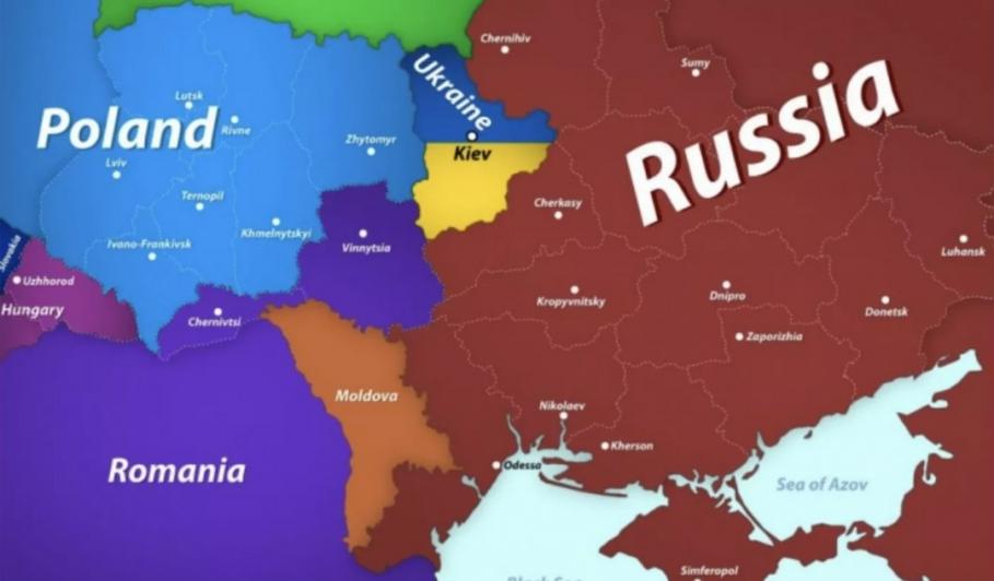 Harta lui Medvedev: Cea mai mare parte a Ucrainei aparține Rusiei, iar altele mai mici – Poloniei și României
