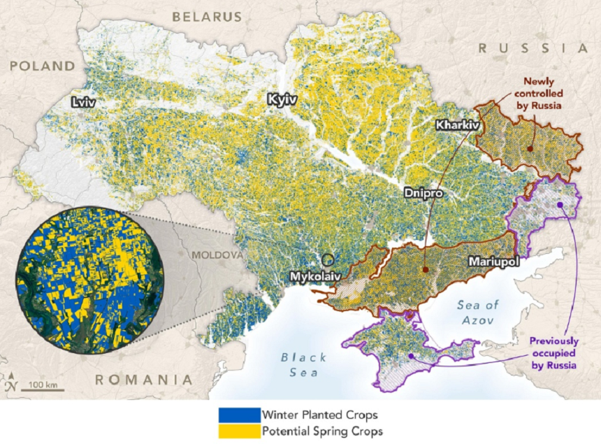 NASA: Rusia deţine controlul a 22% dintre terenurile agricole ale Ucrainei