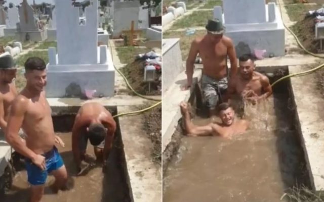 VIDEO Groparii din Constanța și-au făcut piscină dintr-un mormânt proaspăt săpat 