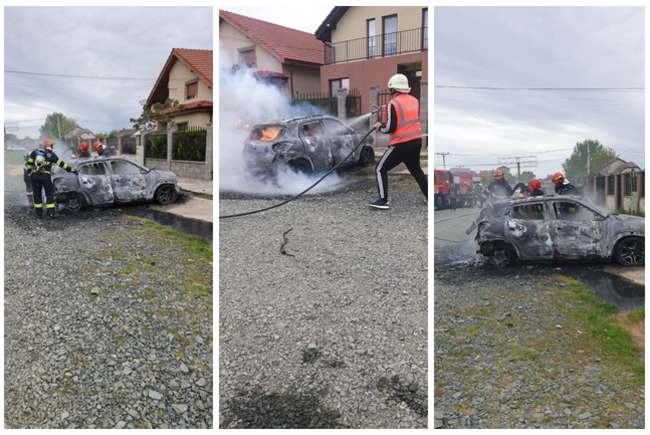 Timiș: Mașină electrică, distrusă de flăcări