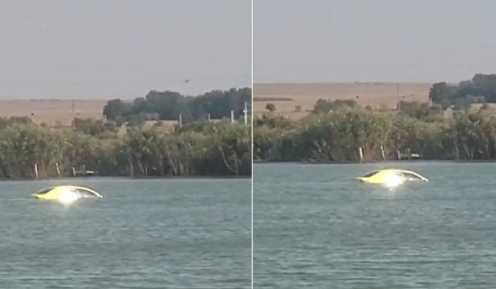 Un taxi a ajuns în mijlocul unui lac din Constanța, după ce șoferița a uitat să tragă frâna de mână